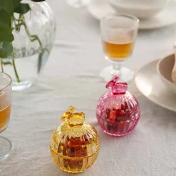 Hadeland Glassverk Glasskål m/Lokk Hare Rosa 12,5cm