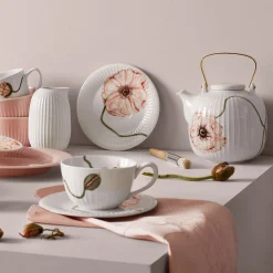 Kähler Hammershøi Poppy Tekopp m/Skål 38cl Hvit m/Dekor