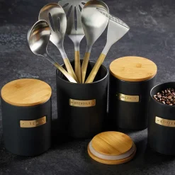 Masterclass Oppbevaringsboks Sukker 1L Sort med Bambus Lokk