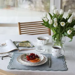Nova Lilly Asjett m/Blomster og Gullkant 21cm Hvit