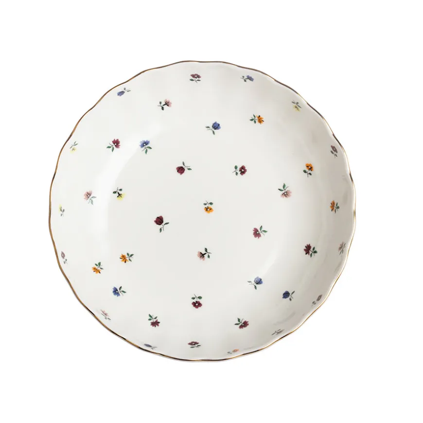 Nova Lilly Dyp Tallerken m/Blomster og Gullkant 20cm Hvit