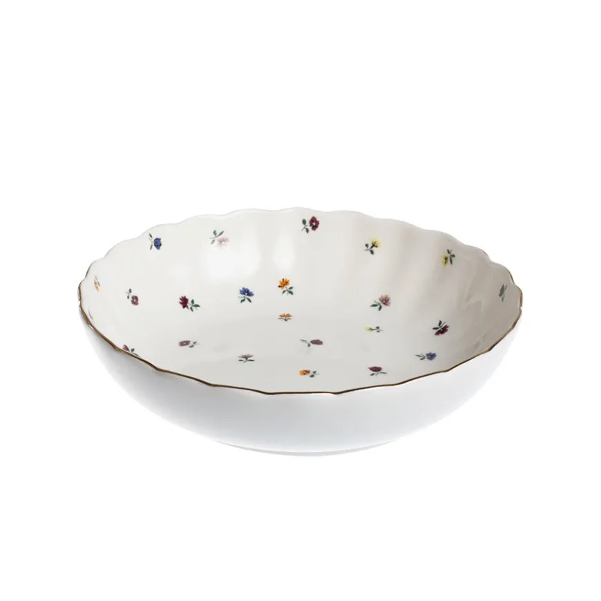 Nova Lilly Dyp Tallerken m/Blomster og Gullkant 20cm Hvit
