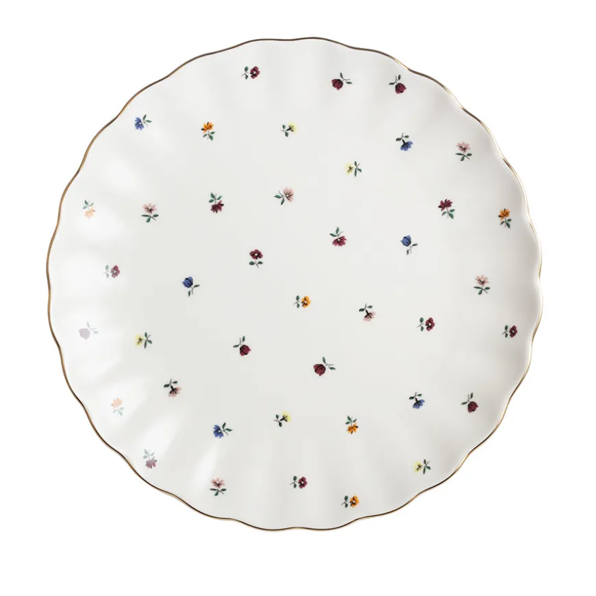 Nova Lilly Tallerken m/ Blomster og Gullkant 26cm Hvit