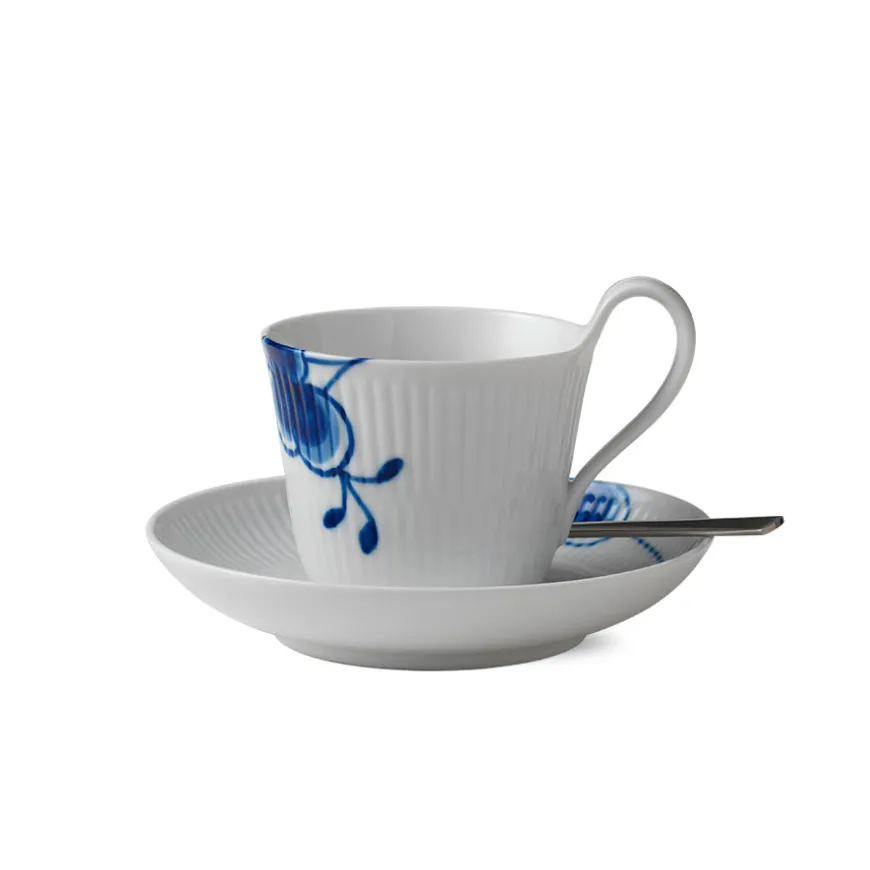 Royal Copenhagen Blå Mega Riflet Kopp 25cl m/Skål Høy