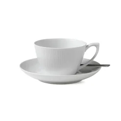 Royal Copenhagen Hvit Riflet Kopp m/Skål 28cl
