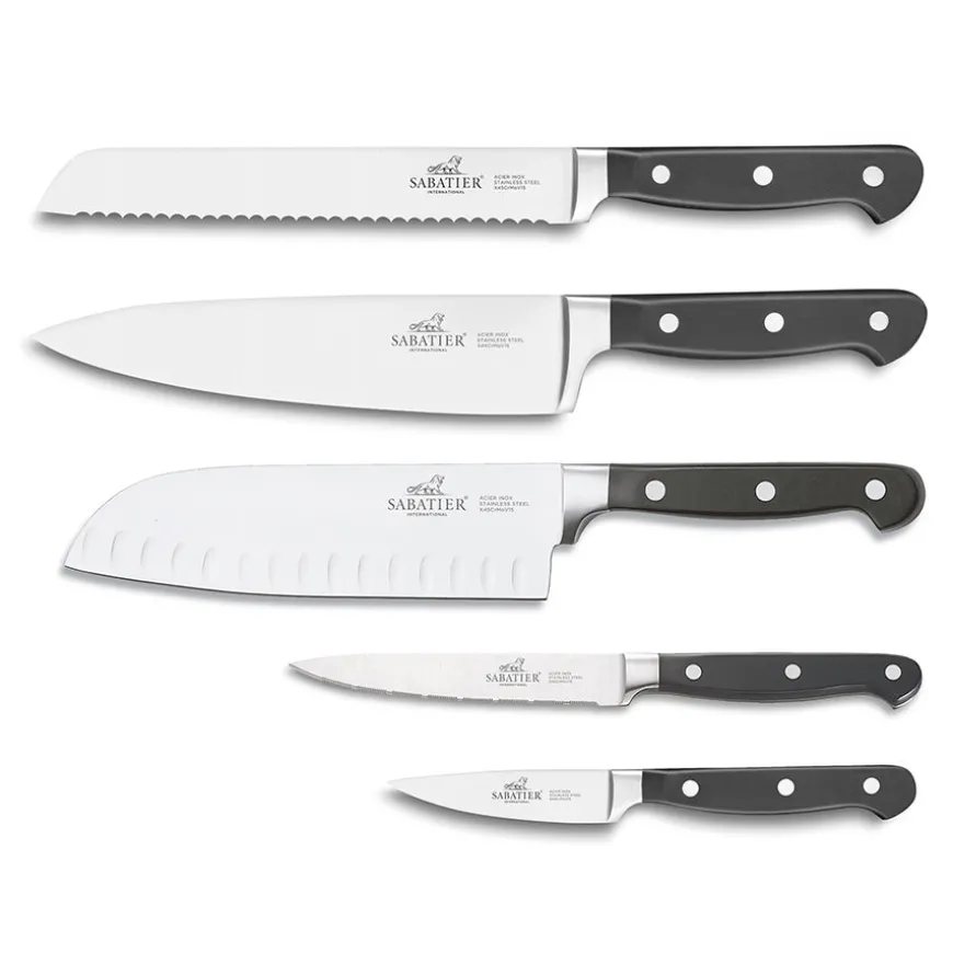 Sabatier 2 Lions Lion Knivsett 5 Deler Stål/Sort m/Gaveeske