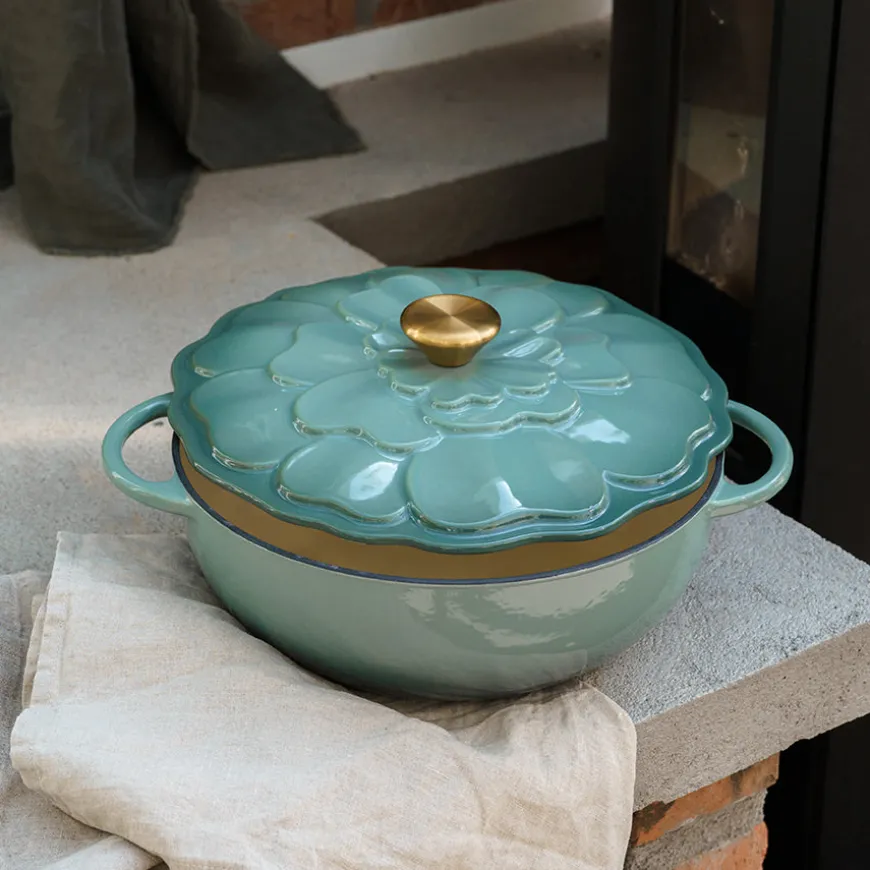 Seasons Fall Collection Støpejernsgryte 26cm 3L Lokk Blomst Grønn