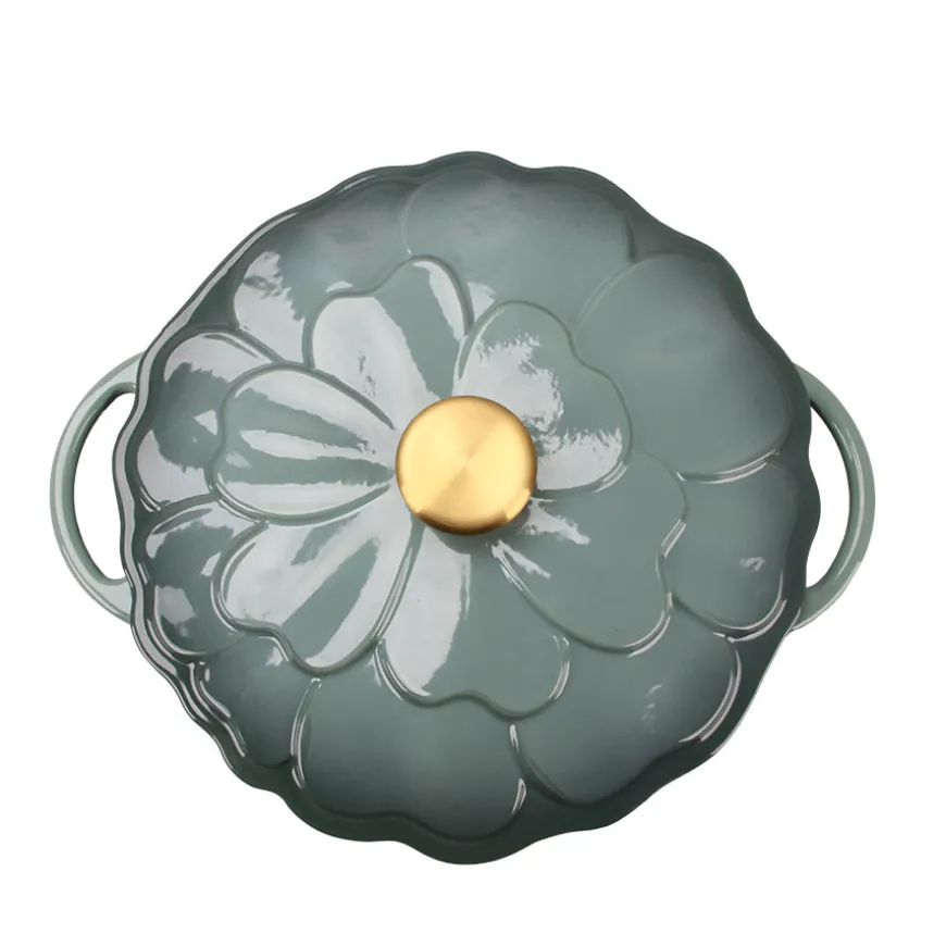 Seasons Fall Collection Støpejernsgryte 26cm 3L Lokk Blomst Grønn