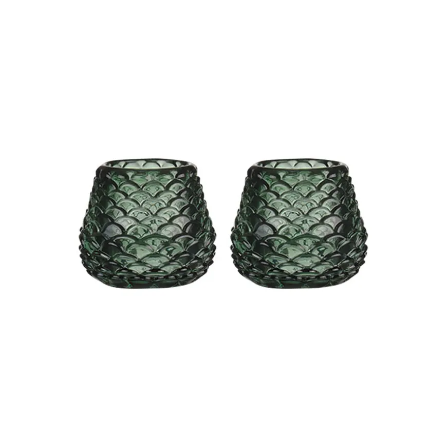 Telysholder Furu Glass 6,5cm Grønn 2pk